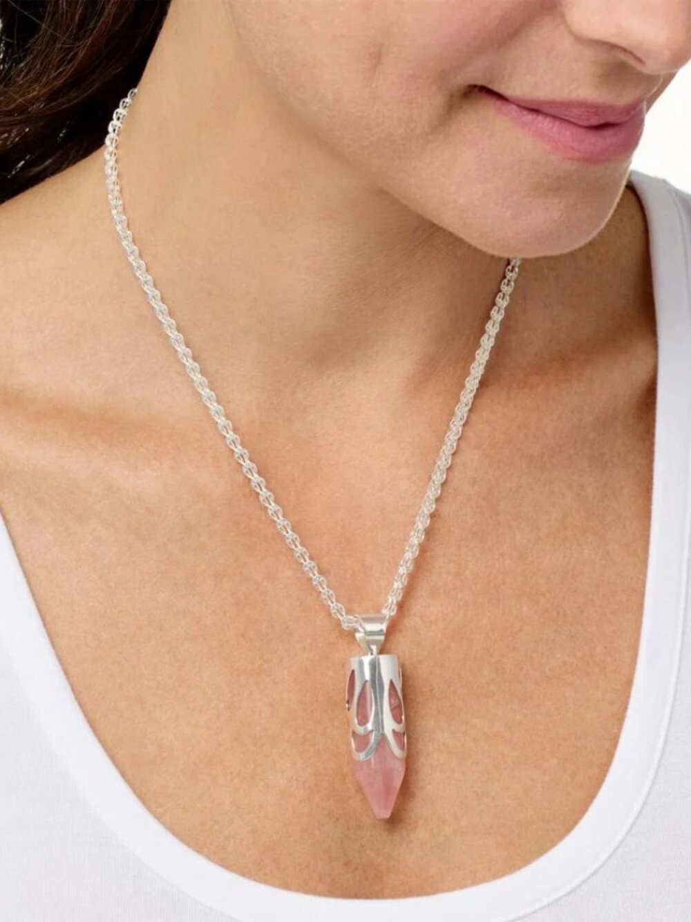 Jay King DTR 925 Sterling Silver Rose Quartz Pendulum Chain Necklace,
